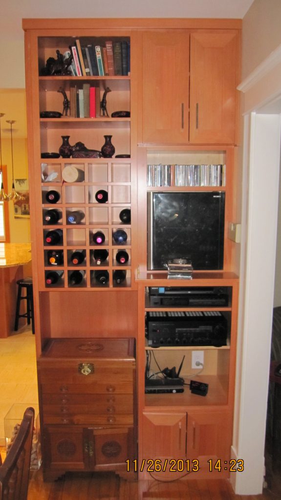 wine rack and stereo